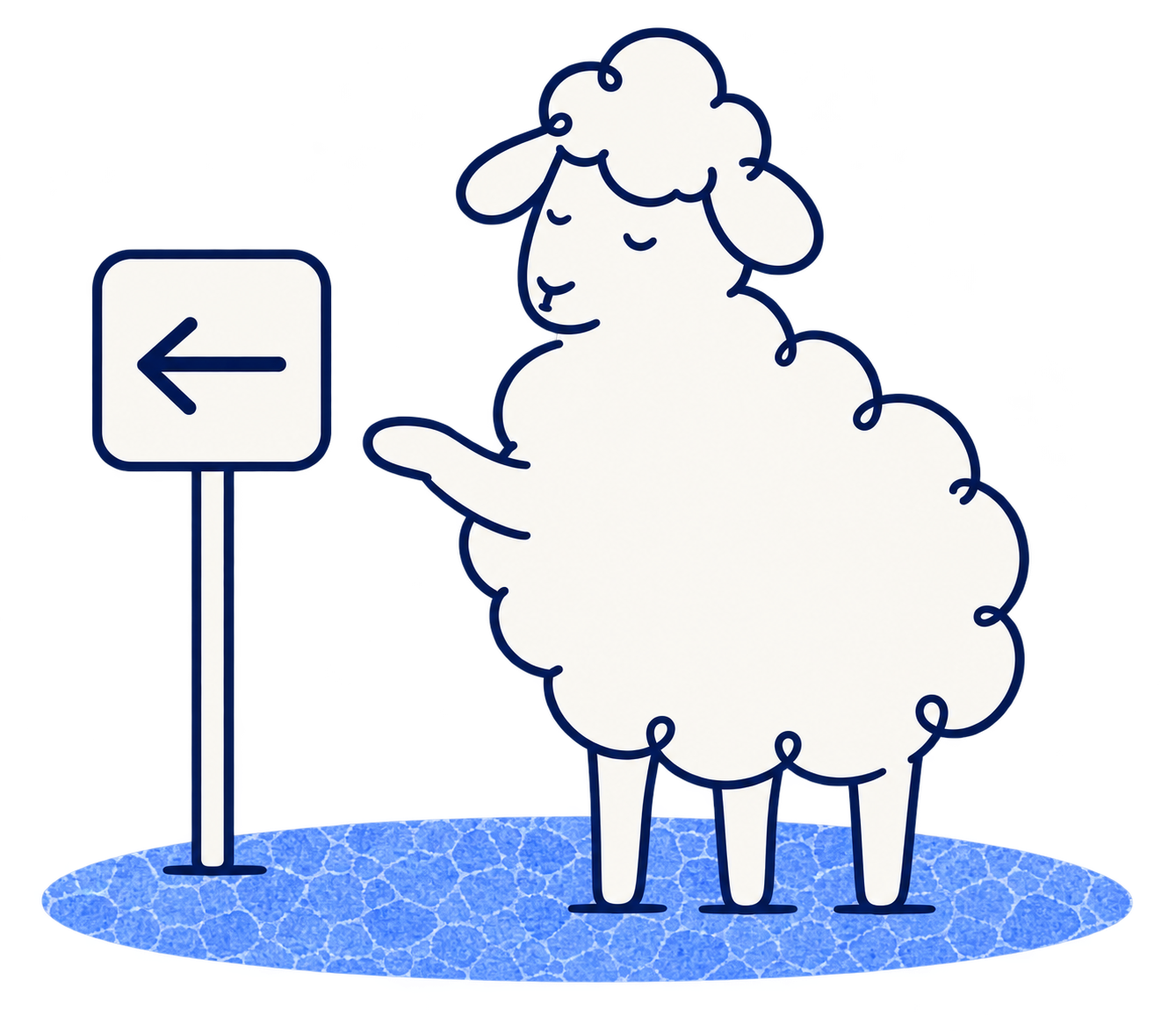 Illustration of a sheep guiding the way toward the help content